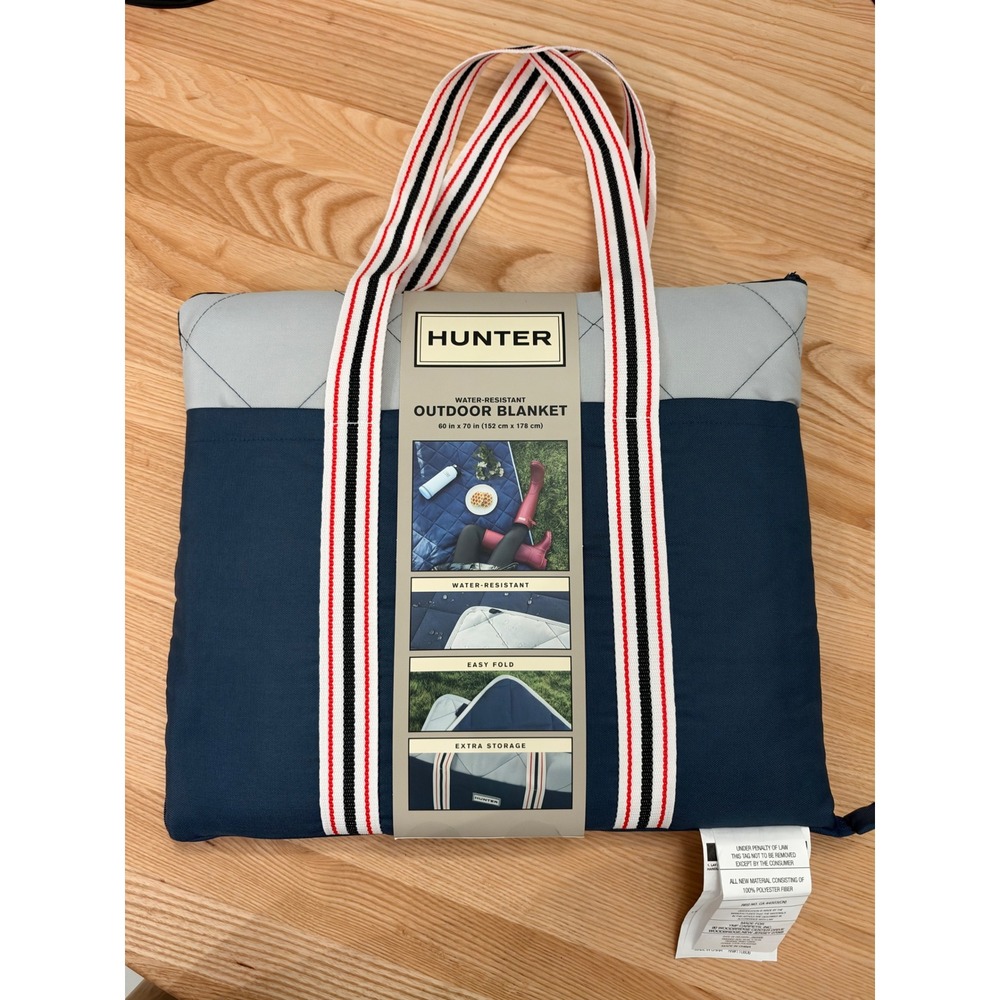 Hunter Water-Resistant Outdoor Blanket Navy Grey Quilted Picnic 60x70 NEW